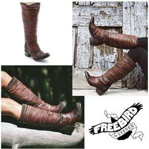 Freebird by Steven ~Rare LOGAN Strappy Leather Tall Boots Brown Sz 7